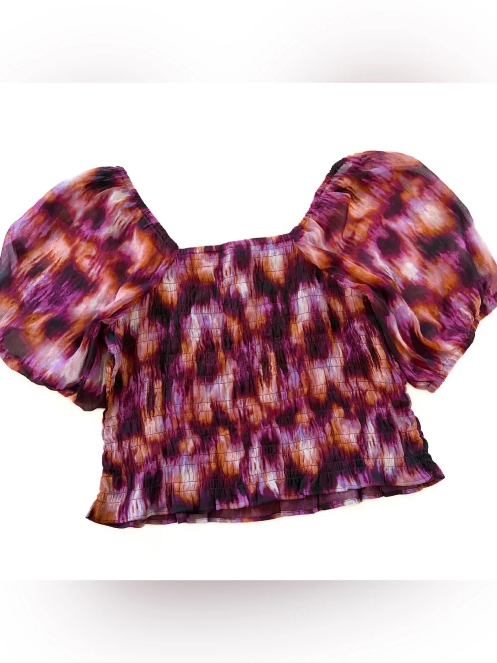Old Navy Shirt Womens XXL Purple Smocked Boho Puff Sleeve New